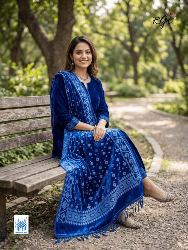 Blue Premuium Mulmul Cotton Dhakai Jamdani Dupatta