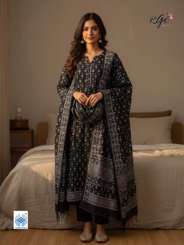 Black Premuium Mulmul Cotton Dhakai Jamdani Dupatta