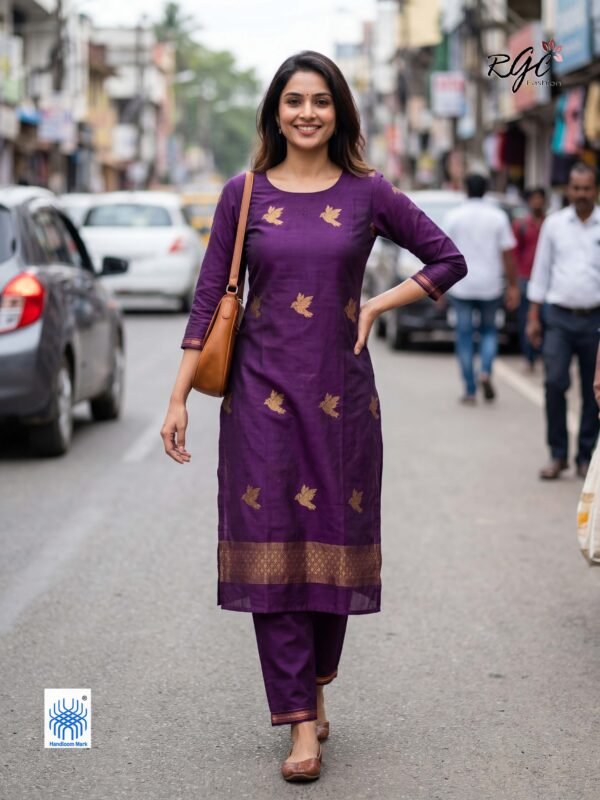 Wine Premuium Mulmul Cotton Bird Jamdani Coord Suit Set