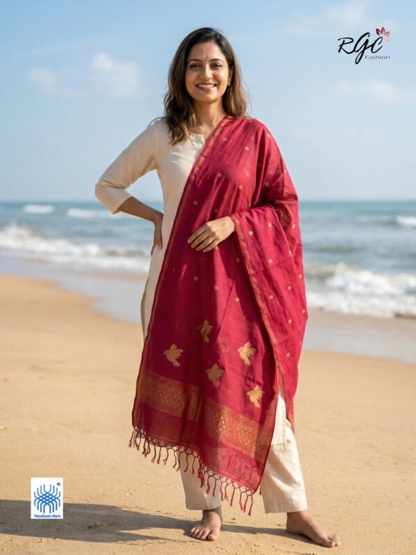 Maroon with Antique Zari Premuium Mulmul Cotton Bird Jamdani Dupatta