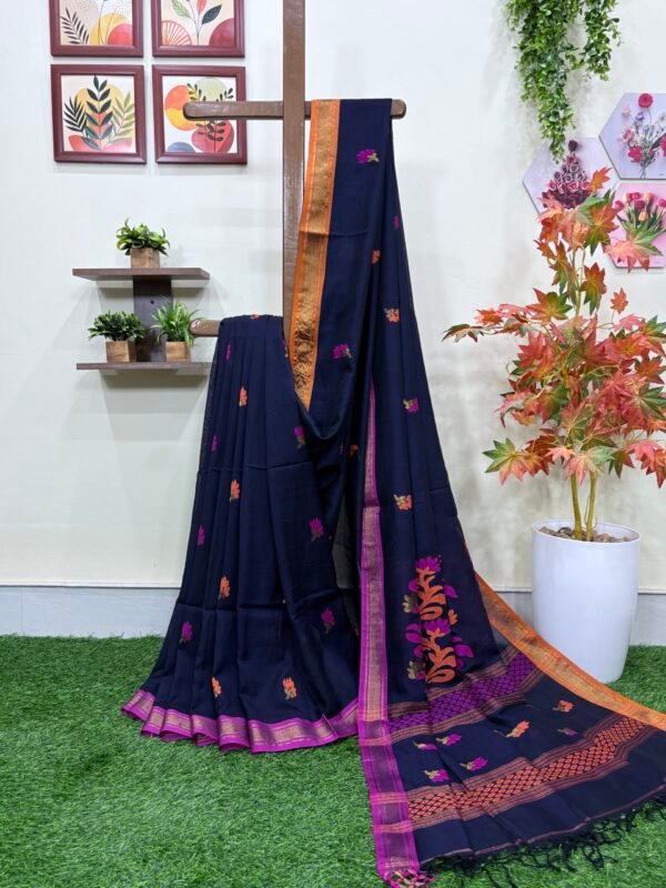 Dark Blue Handloom Premium Cotton Jamdani Saree