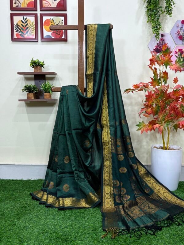 Bottle Green Katan Silk Jamdani Saree with Blouse Piece