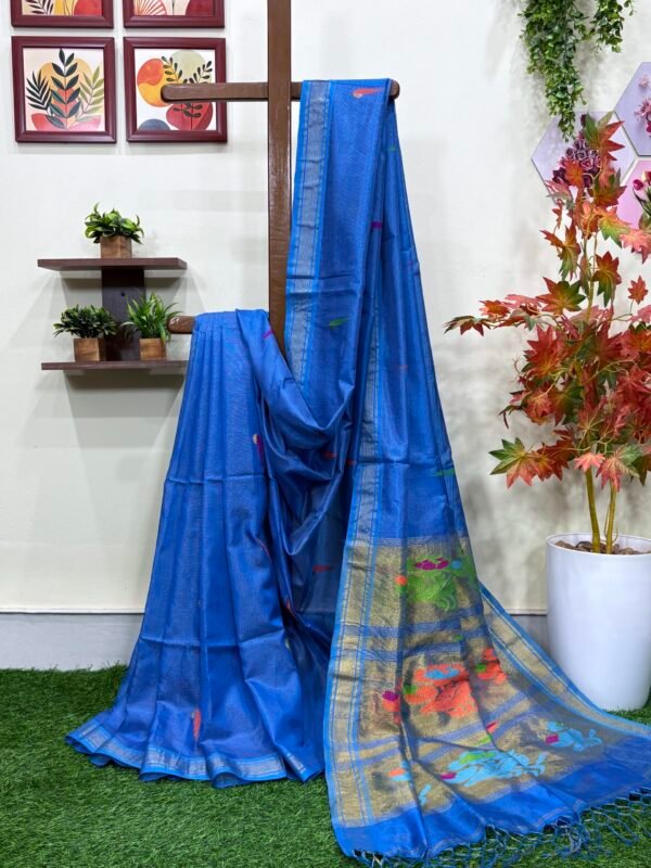 Blue Handloom Tissue Katan Silk Jamdani Saree
