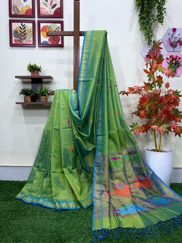 Green Handloom Tissue Katan Silk Jamdani Saree