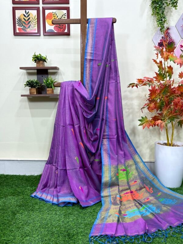 Dark Lavender Handloom Tissue Katan Silk Jamdani Saree