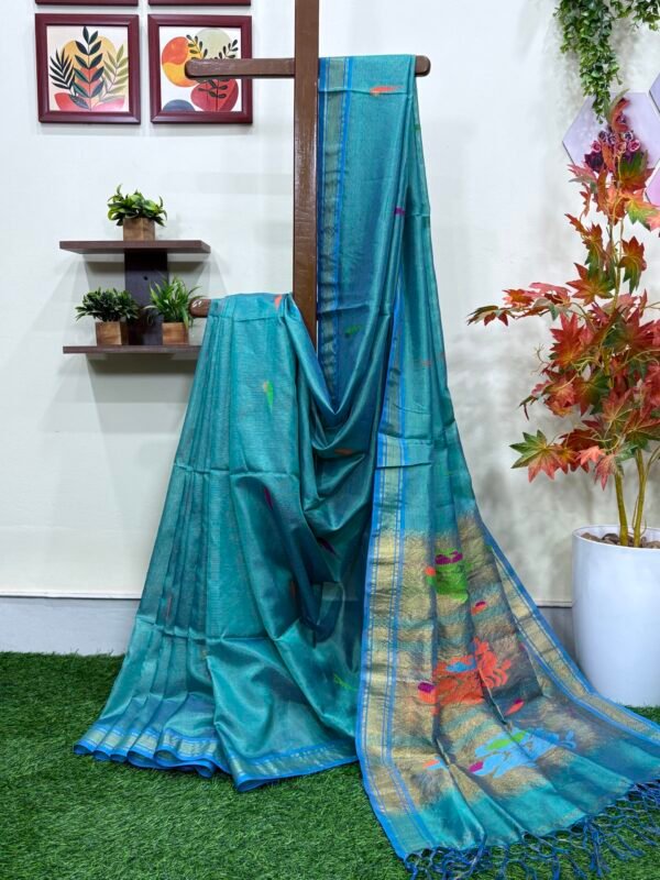 Firozi Green Handloom Tissue Katan Silk Jamdani Saree
