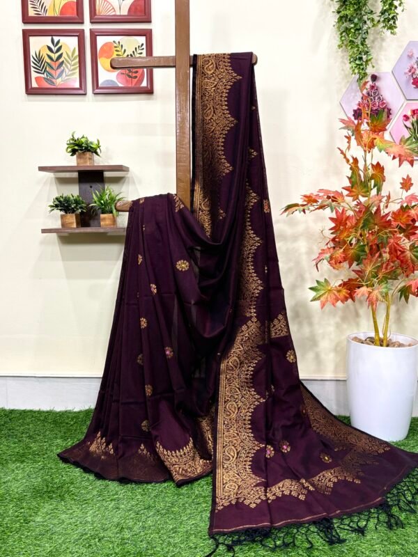 Maroon Handloom Organic Cotton Party Wear Jamdani Saree