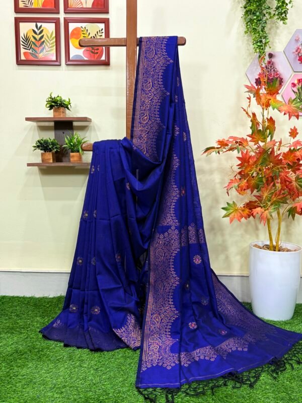 Navy Blue Handloom Organic Cotton Party Wear Jamdani Saree