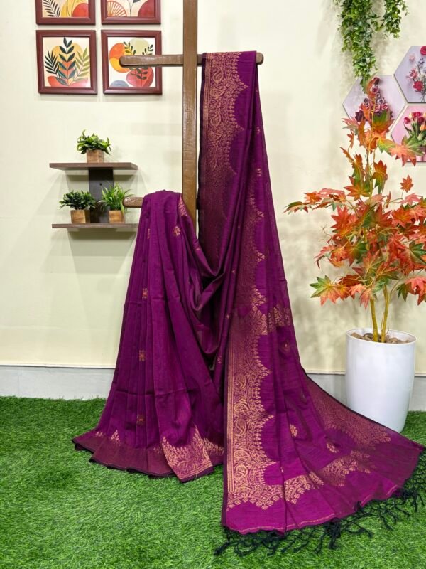 Beetroot Handloom Organic Cotton Party Wear Jamdani Saree