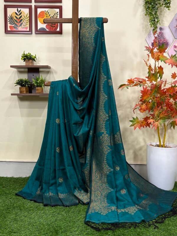 Firozi Green Handloom Organic Cotton Party Wear Jamdani Saree