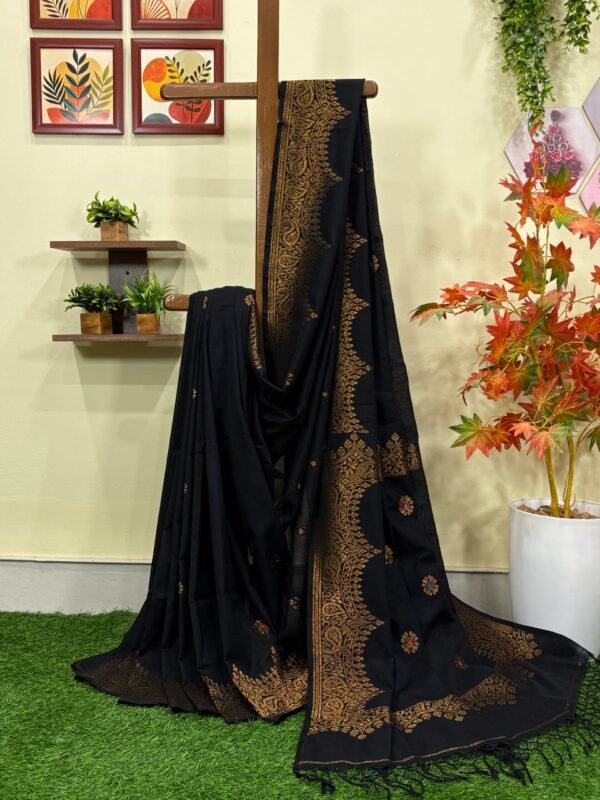 Black Handloom Organic Cotton Party Wear Jamdani Saree