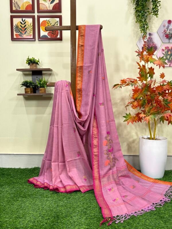Dull Pink Handloom Premium Cotton Jamdani Saree