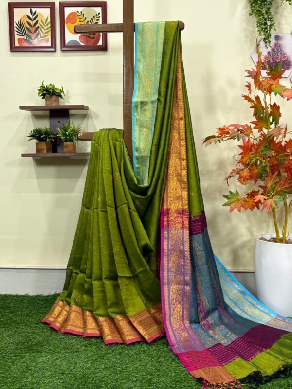 Neon Green Paisley Katan Silk Jamdani Saree with Blouse Piece