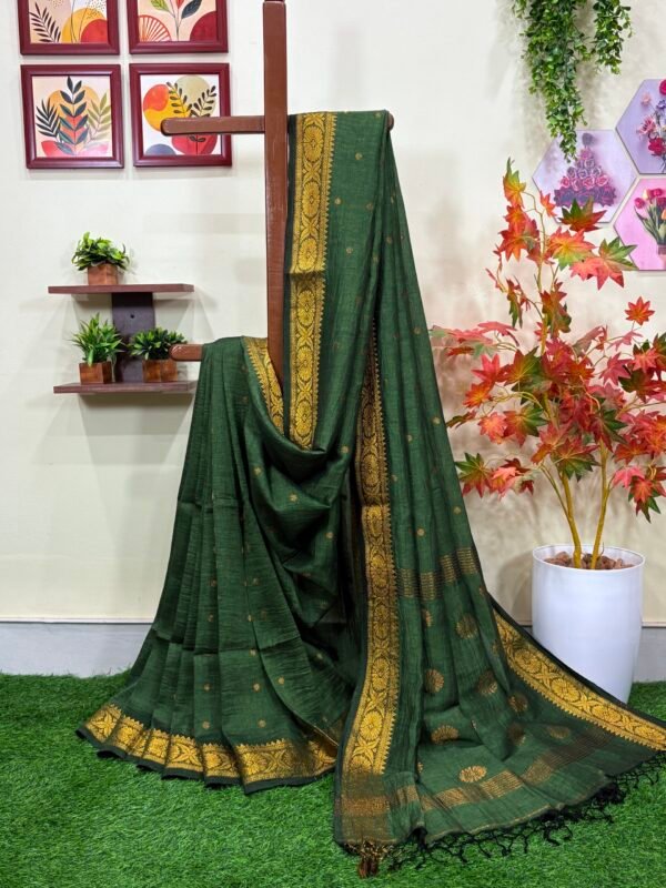 Pista green Polka Dot Thousands Buta Organic Linen Jamdani Saree