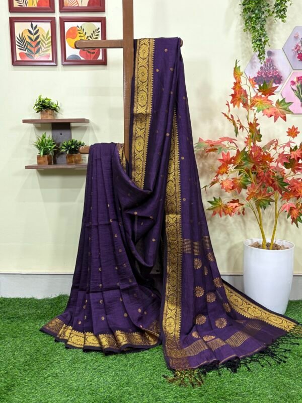 Purple Polka Dot Thousands Buta Organic Linen Jamdani Saree