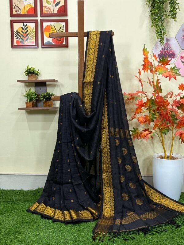 Black Polka Dot Thousands Buta Organic Linen Jamdani Saree