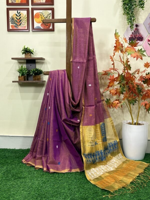 Purple Hnadloom Cotton Tissue Jamdani Saree