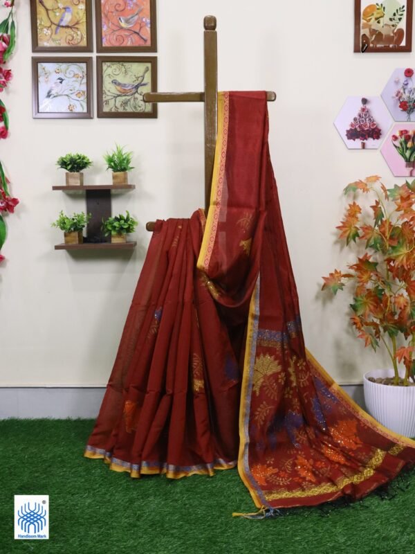 Maroon Katan Silk Jamdani Saree with Blouse Piece