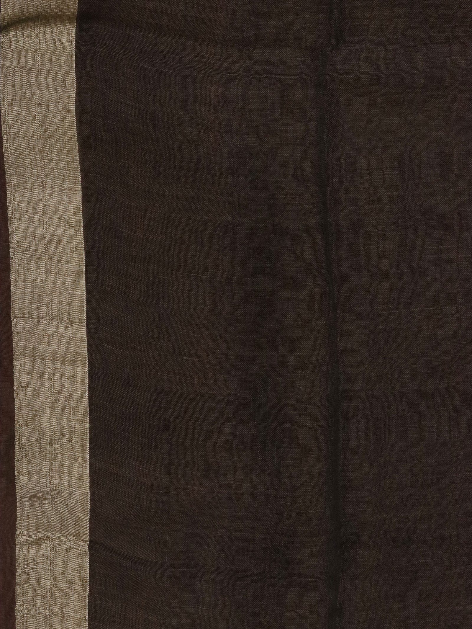 Brown Linen Palin Silver Zari Border Saree - Image 6