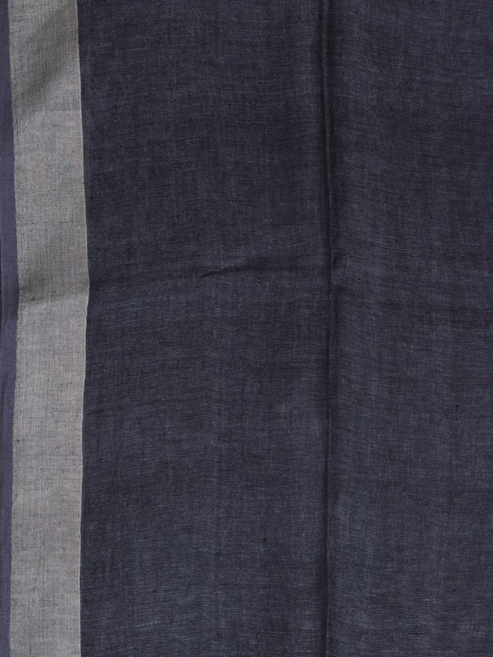 Grayish Black Linen Palin Silver Zari Border Saree - Image 2