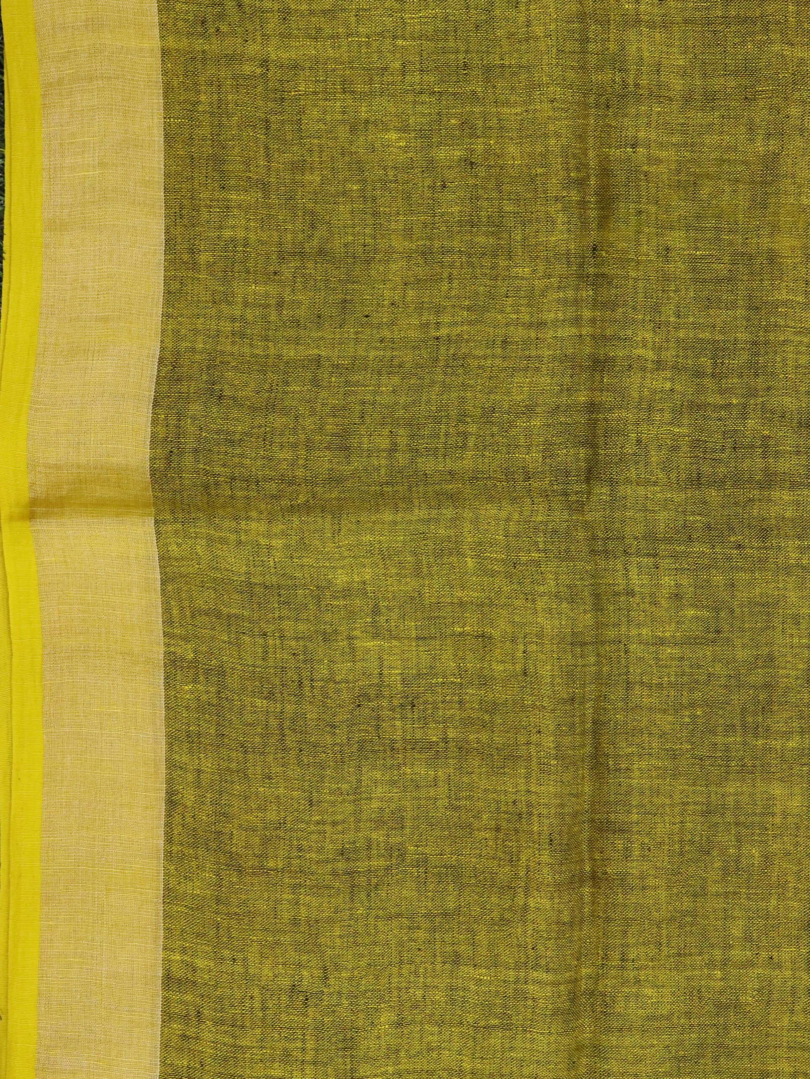 Blackish Yellow Linen Palin Silver Zari Border Saree - Image 10