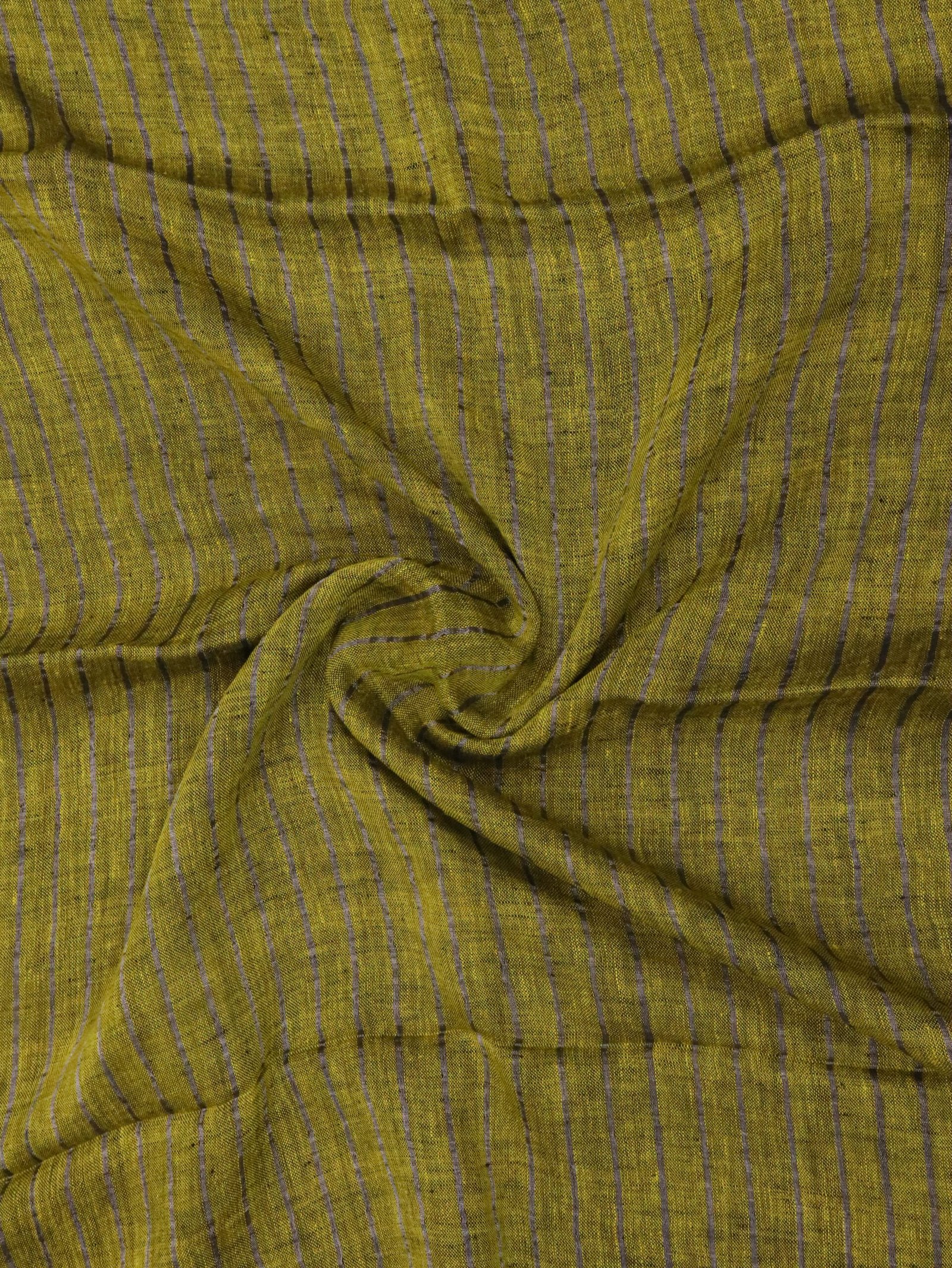 Blackish Yellow Linen Palin Silver Zari Border Saree - Image 6