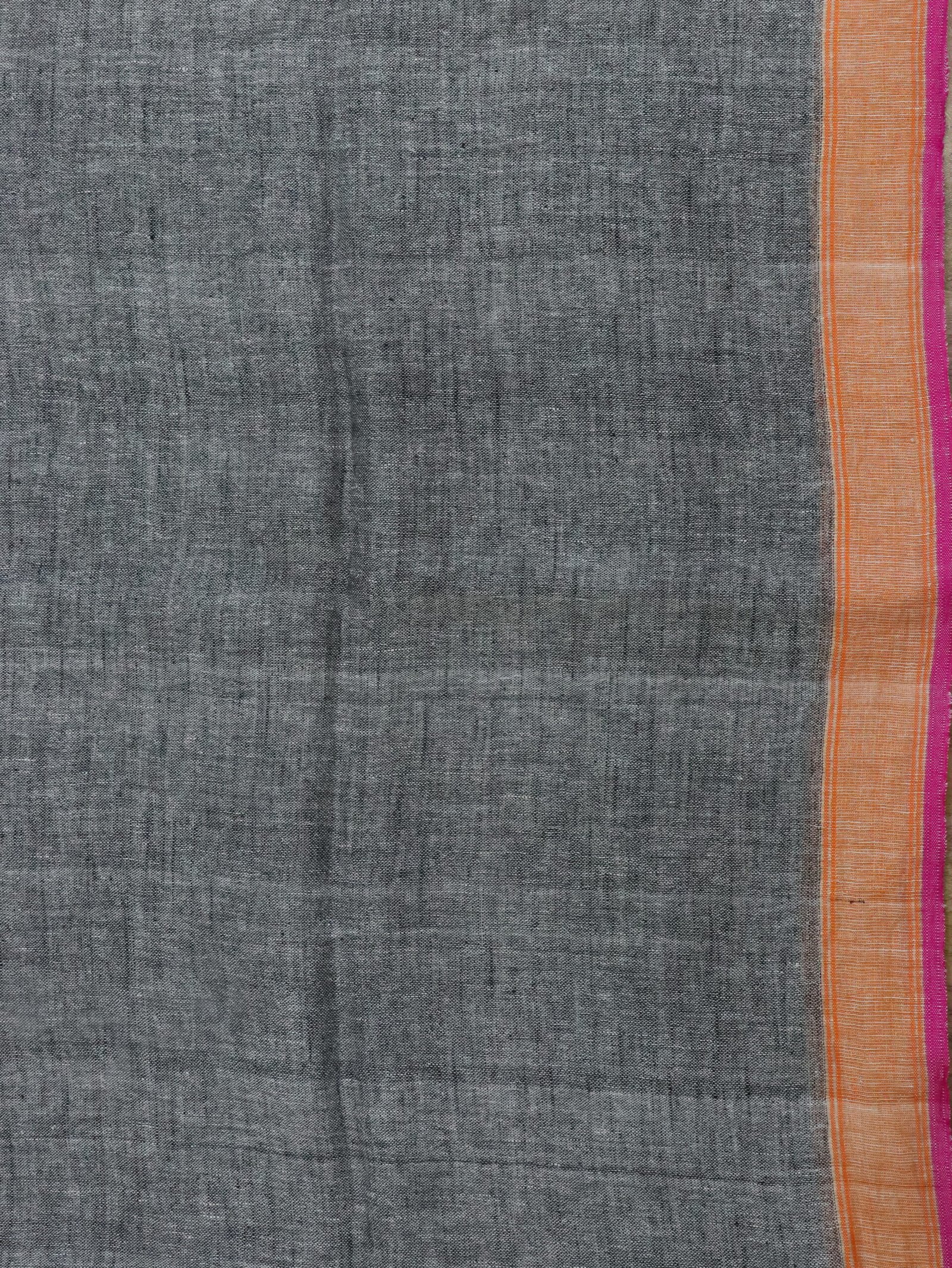 Gray Pure Linen Plain Saree - Image 7