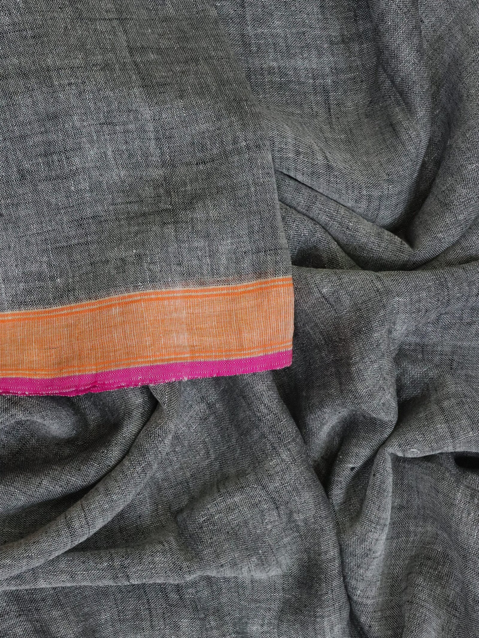 Gray Pure Linen Plain Saree - Image 6