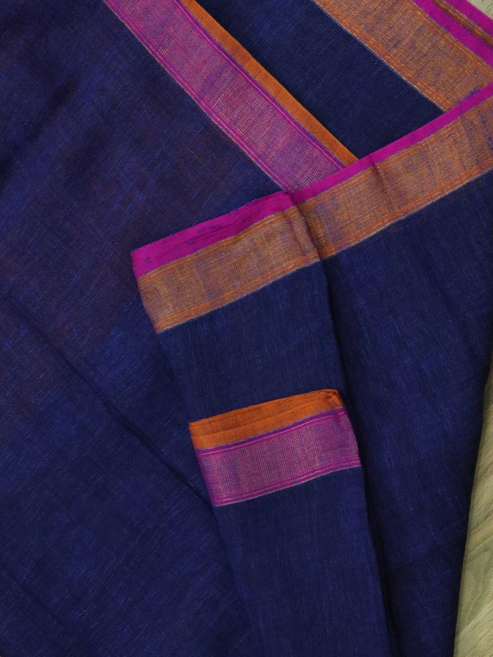 Blue Pure Linen Plain Saree - Image 6