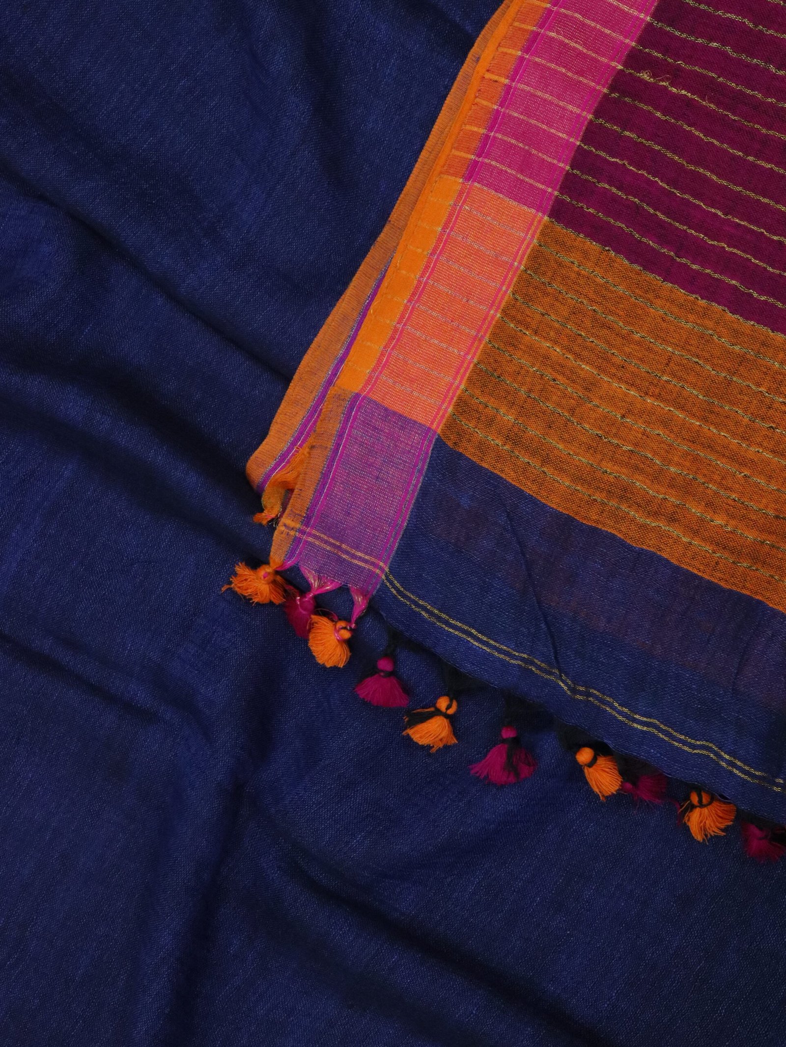 Blue Pure Linen Plain Saree - Image 8