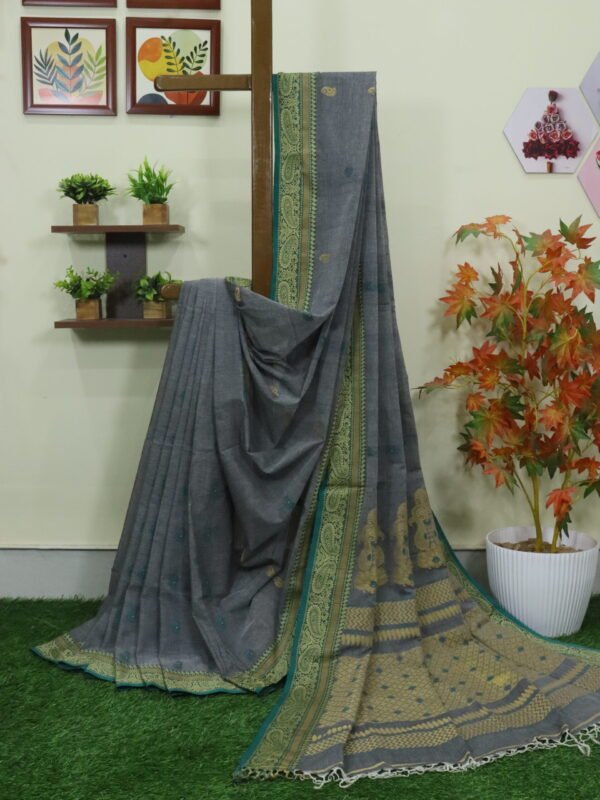 Gray Handloom Cotton Khadi Traditional Jamdani Saree
