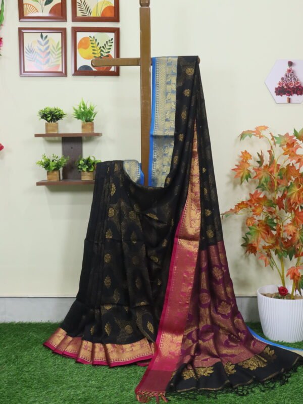 Black Katan Silk Jamdani Saree with Blouse Piece