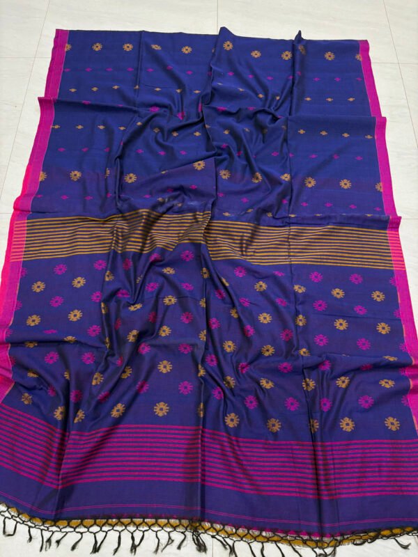 Blue Handloom Mulmul Cotton Dhakai Jamdani Saree