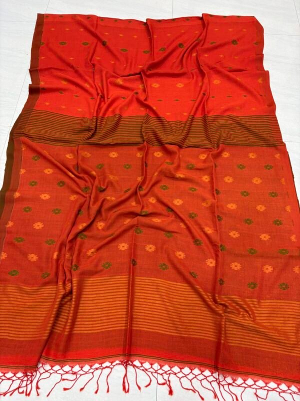 Orange Handloom Mulmul Cotton Dhakai Jamdani Saree