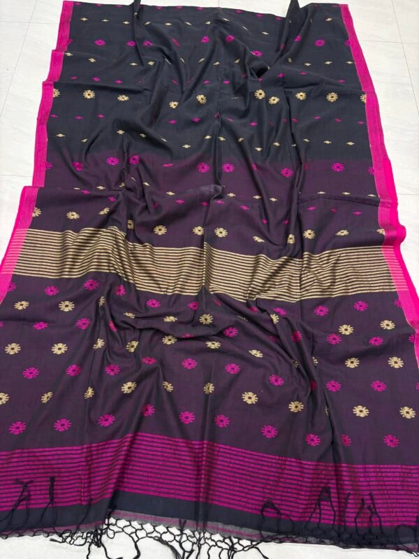 Black Handloom Mulmul Cotton Dhakai Jamdani Saree