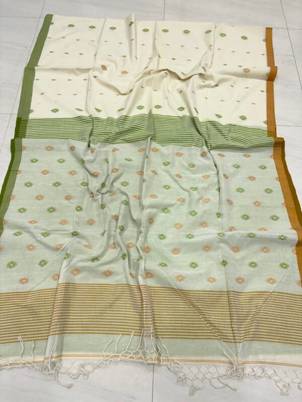 Off-White Handloom Mulmul Cotton Dhakai Jamdani Saree