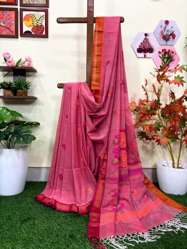 Dusty Rose Handloom Premium Cotton Jamdani Saree