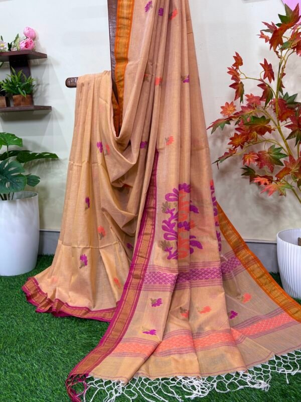 Pinkish Tan Handloom Premium Cotton Jamdani Saree