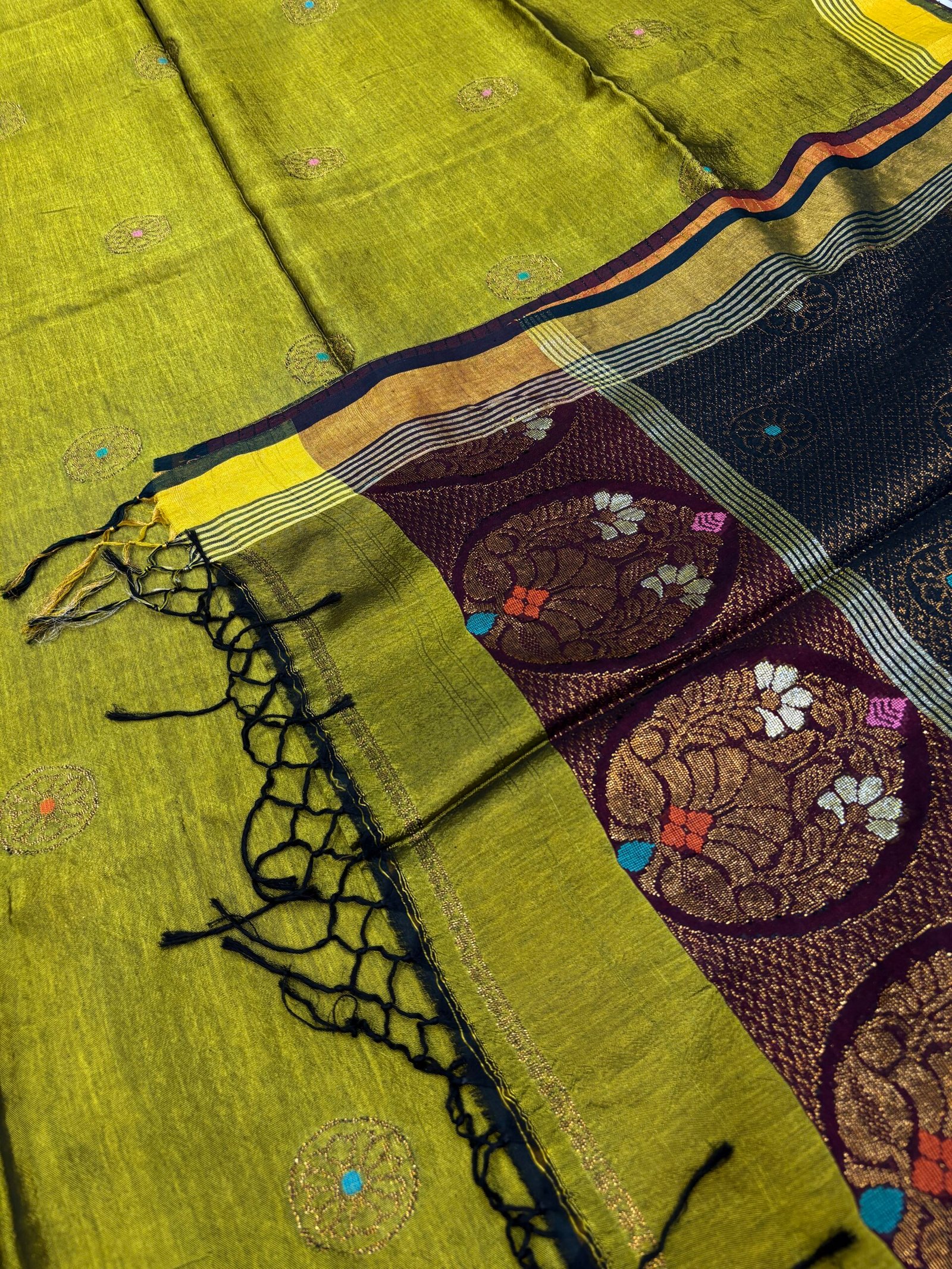 Lemon Ginger Katan Silk Jamdani Saree with Blouse Piece - Image 8