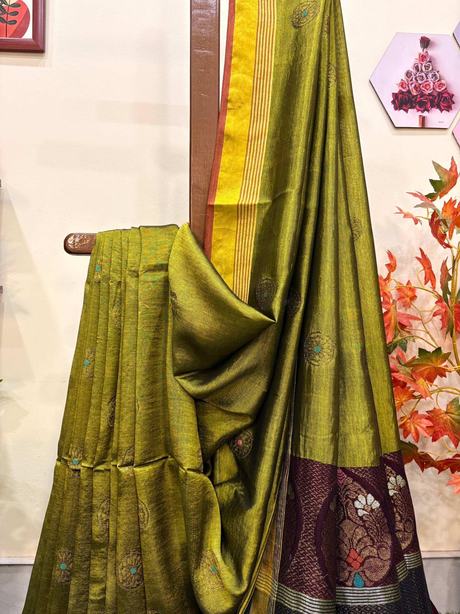 Lemon Ginger Katan Silk Jamdani Saree with Blouse Piece - Image 3
