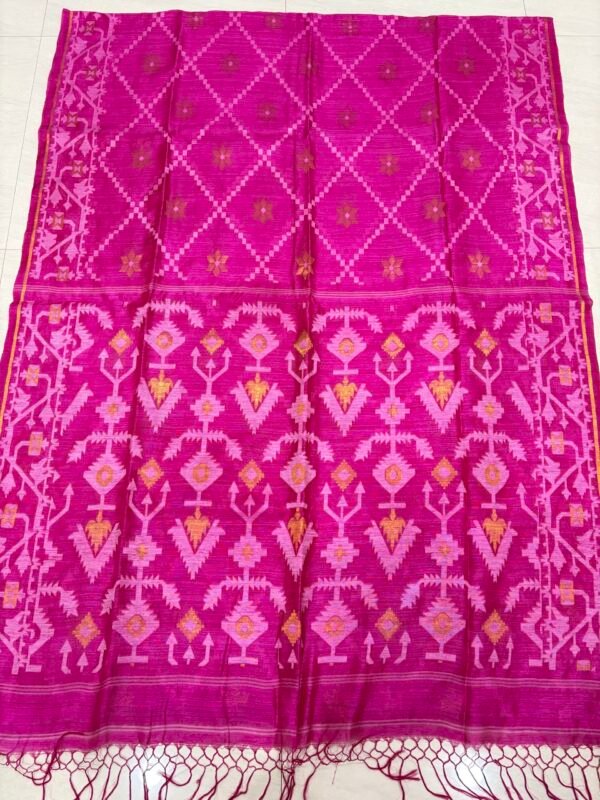 Pink Pure Resham Matka Handloom Allover Jamdani Saree