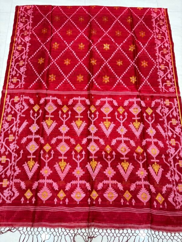 Red Pure Resham Matka Handloom Allover Jamdani Saree