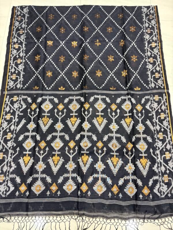 Black Pure Resham Matka Handloom Allover Jamdani Saree