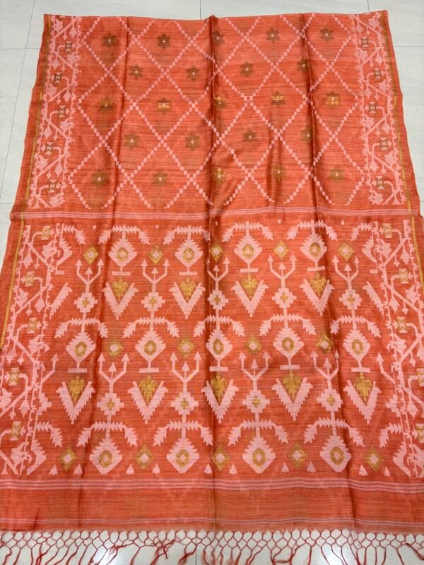 Light Orange Pure Resham Matka Handloom Allover Jamdani Saree