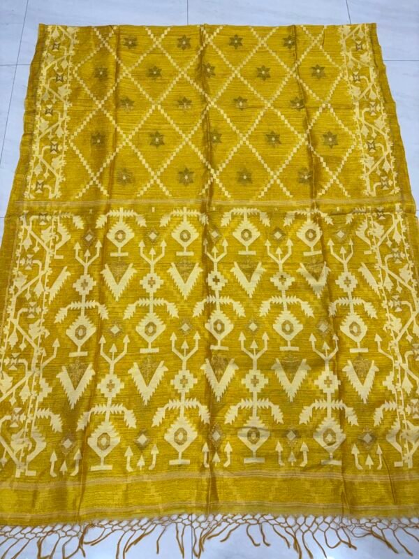 Golden Yellow Pure Resham Matka Handloom Allover Jamdani Saree