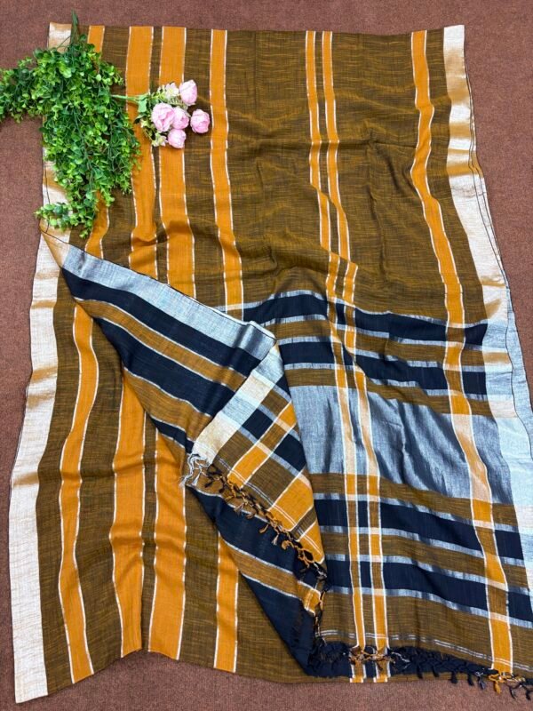 Multicolor Handloom Slab Khadi Zari Checks Saree with Blouse Piece