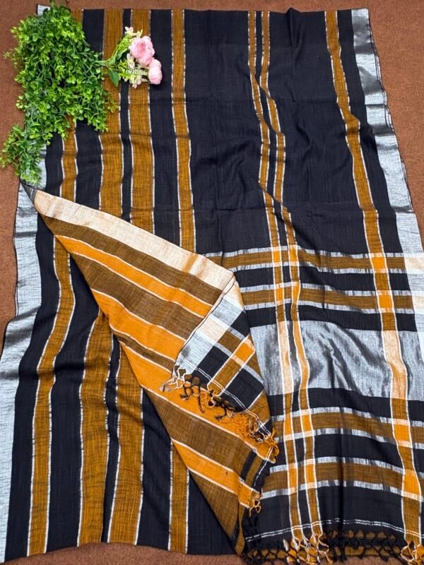 Multicolor Handloom Slab Khadi Zari Checks Saree with Blouse Piece