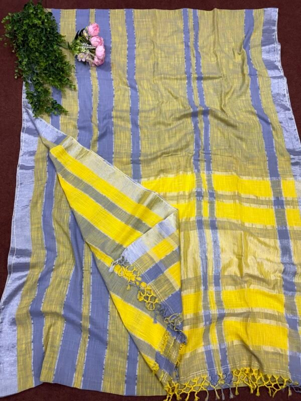Multicolor Handloom Slab Khadi Zari Checks Saree with Blouse Piece