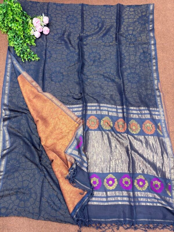 Gray Black Katan Silk Soft Jamdani Saree with Blouse Piece