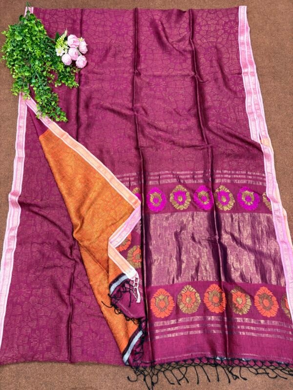 Beetroot Katan Silk Soft Jamdani Saree with Blouse Piece